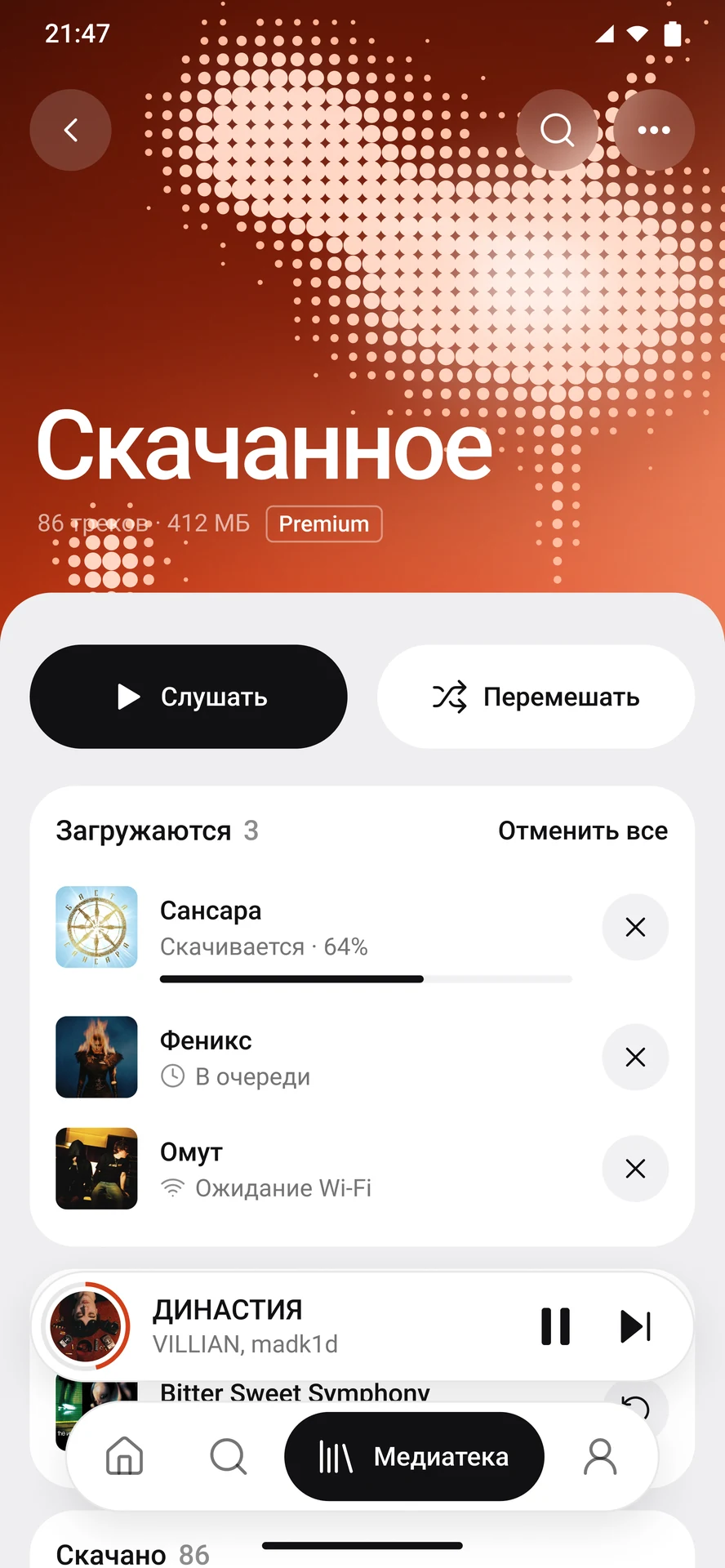 Downloads screen